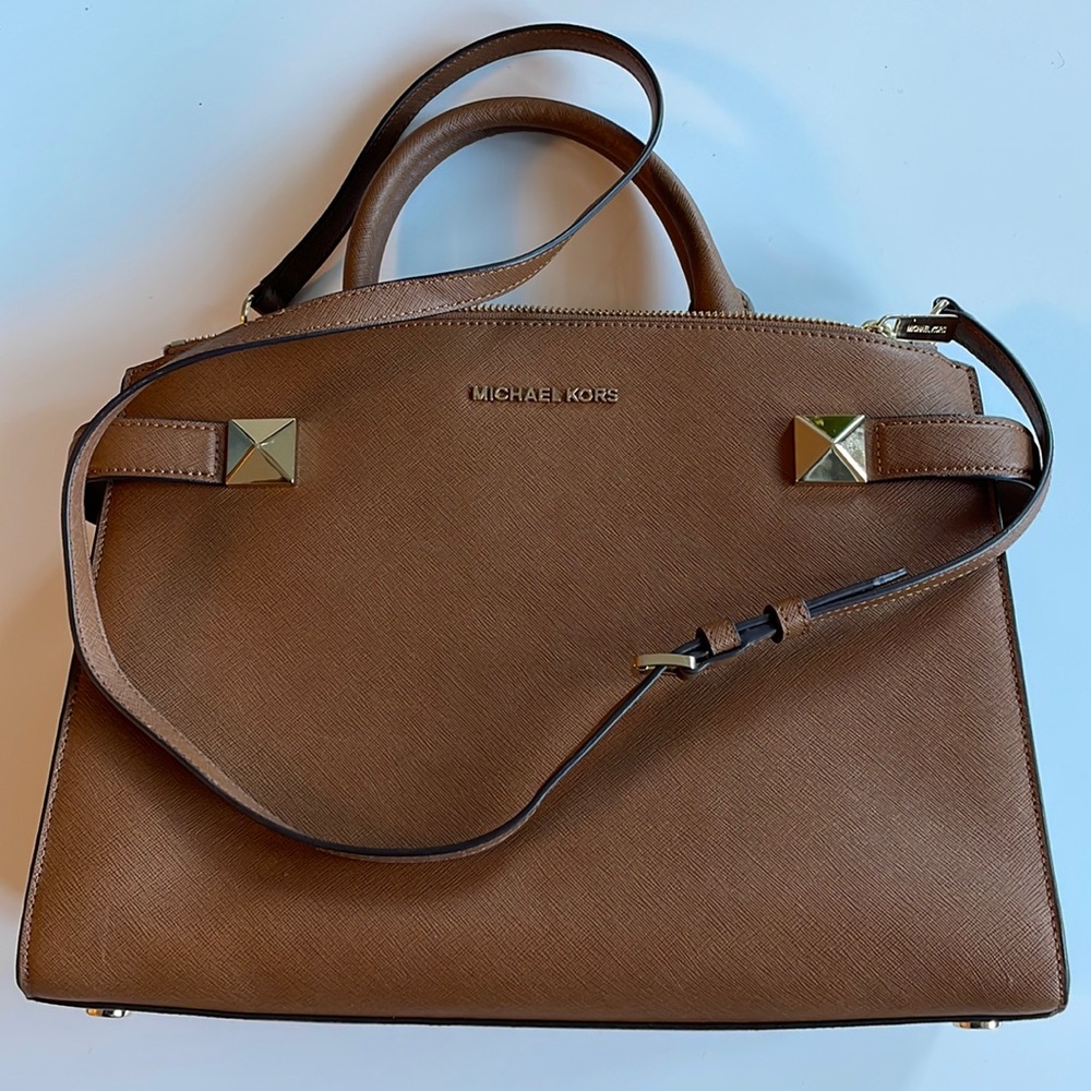 Michael Kors cognac structured satchel purse
